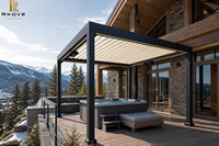 Pergola autoportante en aluminium 5x5m avec interface pour chauffage et éclairage LED, idéale pour terrasse de spa en montagne, espace de repos chauffé RK-S1