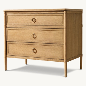 モダン無垢材サイドテーブル 3段引出し 寝室ナイトスタンド 収納キャビネット リビングルーム家具 - Product Image 6