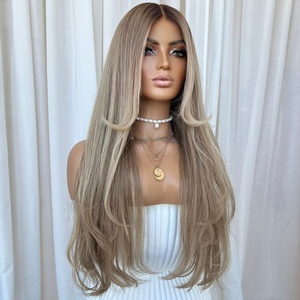 Parrucca Frontale in Pizzo di Alta Qualità con <span class=keywords><strong>Capelli</strong></span> Umani, <span class=keywords><strong>Biondo</strong></span> <span class=keywords><strong>Cenere</strong></span> Balayage, Lunga e Ondulata, con Attaccatura Pre-Pizzicata, Densità 150, <span class=keywords><strong>Capelli</strong></span> Remy per Donna - Product Image 2