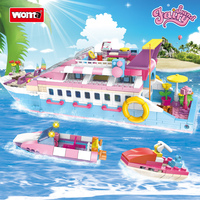 WOMA TOYS Vente au détail Jouet éducatif Modèle de plaisir Construction pour enfants Briques roses Jouet bateau navire