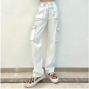 <span class=keywords><strong>Pantalon</strong></span> en denim de rue pour femmes européennes et américaines, taille haute, jambe droite, <span class=keywords><strong>kaki</strong></span>, multi-poches, coupe ample, ample, pour - Product Image 1