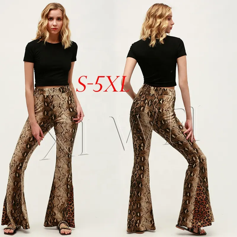 2022 all'ingrosso personalizzato plus size donna vita alta gamba larga stampa serpente boho flare pantaloni pantaloni