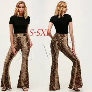 2022 Groothandel Custom Plus Size Vrouwen Hoge Taille Wijde Pijpen Snake Print Boho Flare Broek Broek