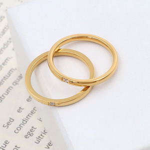 Fashionable Simple 18k Gold Micro Set Zircon Plain Band <b>Ring</b> Ultra Thin <b>Titanium</b> Steel Single Diamond <b>Ring</b> For Women Gift - Product Image 2