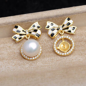 Aretes de Plata S925 con Perla Marberto de 10 mm, Accesorios para DIY, Bandeja Vacía Semiterminada 4218, Componentes para Joyería - Product Image 2