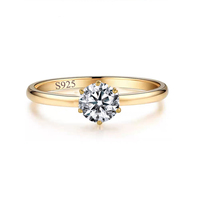 Brillanter Rundschliff 6,5mm Kubisches Zirkonia S925 Sterling Silber Hochzeits-Brautring für Damen Vergoldeter Schmuck