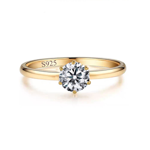 Anillo de Compromiso de Plata de Ley S925 con Circonita Cúbica Redonda Brillante de 6.5mm para <span class=keywords><strong>Mujer</strong></span>, Joyería Chapada <span class=keywords><strong>en</strong></span> <span class=keywords><strong>Oro</strong></span> - Product Image 1