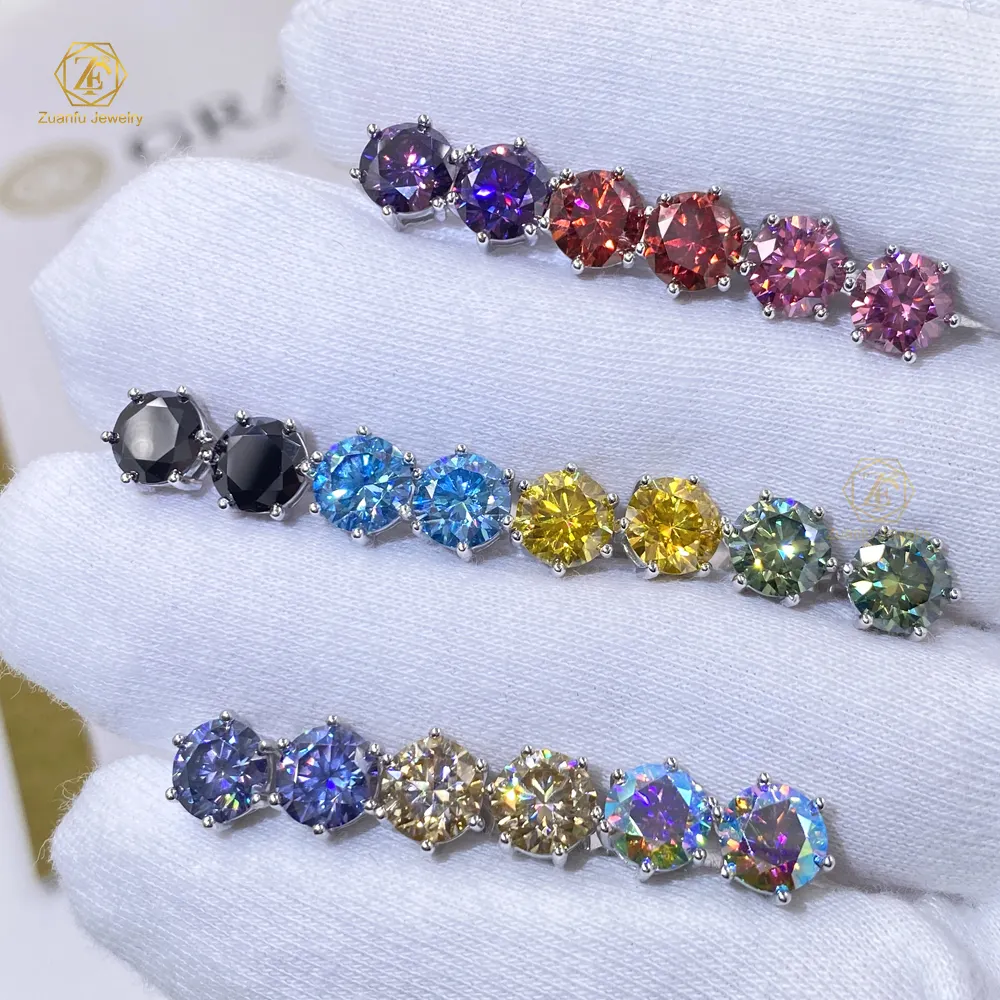 In Stock Wholesale Factory Price yellow pink blue green champagne AB black red purple color moissanite Earrings Stud For Women