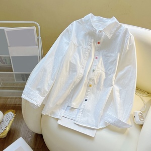 Chemise à manches longues en pur coton rose Sakura pour femme, nouvelle collection printemps/été 2026, chemise boutonnée ample tendance pour femme - Product Image 3