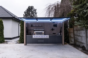 Cuisine extérieure personnalisée noire/grise pour <span class=keywords><strong>jardin</strong></span>/terrasse avec porte, résistante aux intempéries, en acier inoxydable 304, avec <span class=keywords><strong>abri</strong></span> - Product Image 3