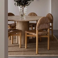 Chaise de salle à manger Grace Modern Nordic Retro en bois massif avec dossier tissé en herbe à l'eau Meubles de maison en PU pour le salon de loisirs