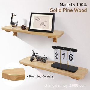 Solid Wood <b>Wall</b> <b>Shelf</b> 2 Tier Rectangle Durable <b>Wall</b> <b>Mounted</b> Living Room Storage Rack - Product Image 4