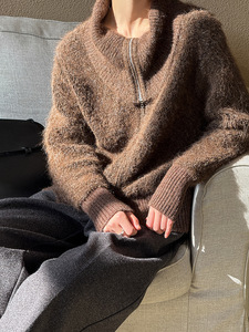 Suéter de punto para <span class=keywords><strong>mujer</strong></span>, estilo coreano, nuevo, con solapa, doble cremallera, manga larga, cárdigan de <span class=keywords><strong>color</strong></span> sólido, estilo informal. - Product Image 4