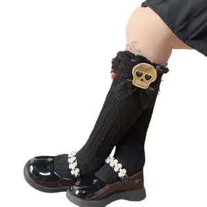 精品儿童万圣节女巫和骷髅袜子及膝白色和黑色有趣的女孩袜子