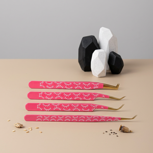 Juego de pinzas para pestañas de color rosa con diseño de pestañas blancas, herramientas de precisión de acero inoxidable para la aplicación de pestañas postizas - Product Image 4