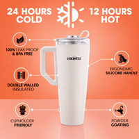 2 Gobelets isothermes en acier inoxydable à double paroi de 30 oz avec poignée, paille réutilisable, anti-fuite, pour voyage, maintien thermique 6-12h