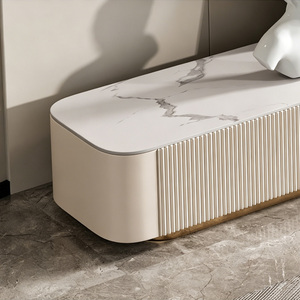 Set di Mobile TV e Tavolino da Caffè in Pietra Sinterizzata di Lusso Italiana, Mobile Moderno per Soggiorno con Design a Trama Verticale - Product Image 4