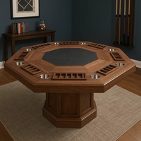 Table de poker octogonale en bois massif de style casino pour 8 joueurs avec porte-gobelets intégrés et surface de jeu en feutre pour les jeux à domicile