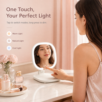 Miroir cosmétique compact rechargeable, cadre en ABS ultra léger, réglage de la couleur en trois tons, pour sac à main de voyage