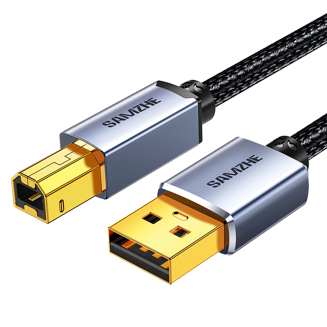 SAMZHE 1.5m High Quality Printer USB Cable Mesh Braided USB 2.0 Flat Cable USB-A Male to B Male for HP Canon Epson Printer