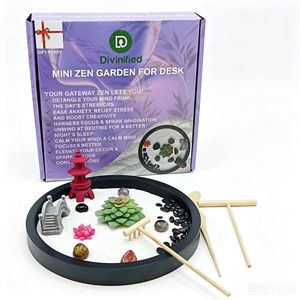 Mini-jardin zen japonais en gros, kit de jardin zen <span class=keywords><strong>miniature</strong></span> rond avec roches et sable pour bureau ou maison, cadeau de bureau - Product Image 3