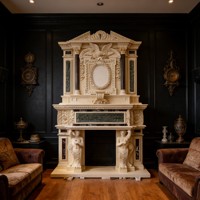 Hand Carved Modern Double Storey Beige Marble Figure Statue Fireplace