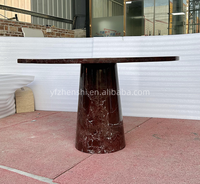 Table de salle à manger et de thé en marbre rond de couleur violet-rouge, style rétro, très tendance, pour l'intérieur et l'extérieur