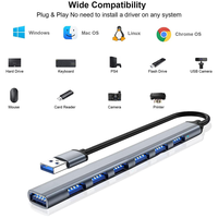 Hub USB-C universel mini 7 en 1 en aluminium avec 5 à 8 ports, charge haute vitesse et blindage tressé pour ordinateur portable, souris, clavier