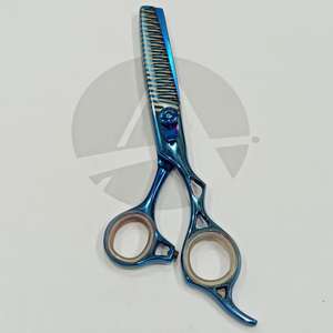 Ciseaux à effiler les cheveux en acier inoxydable avec revêtement bleu titane, dents affûtées pour usage professionnel en salon - Product Image 2