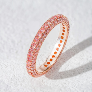 Hoogwaardige 10K gouden ronde roze diamanten <span class=keywords><strong>ring</strong></span> met pavé-setting, fijne sieraden voor dames, dagelijks gebruik, feestjes en verlovingen - Product Image 3
