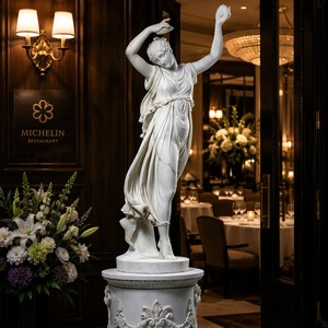Statue de la Musée de la <span class=keywords><strong>Danse</strong></span> en marbre blanc sculptée à la main - Figurine de Terpsichore entièrement personnalisable avec chiton à effet de drapé, OEM/ODM bienvenus - Product Image 3
