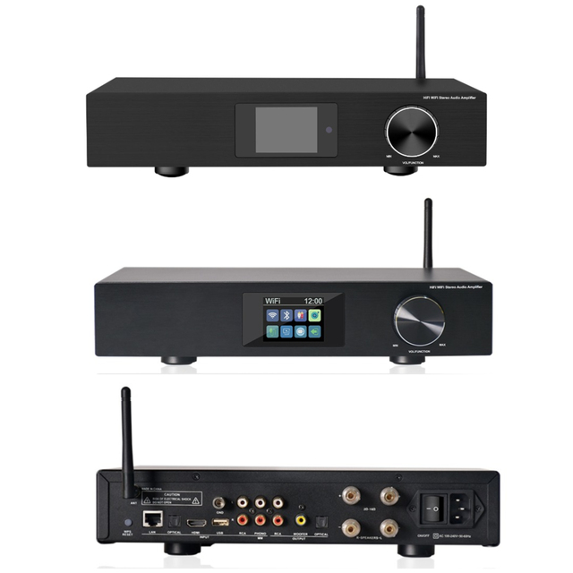 CL-300W Pro Mini High-Fidelity Subwoofer Amplifier 2x275W Output DAC DSP WiFi/BT 5.0 for ARC AirPlay 2 Phono Input Aluminum