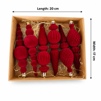 Ensemble de décorations de Noël suspendues multicouches en velours bordeaux floqué, décorations givrées de luxe, coffret cadeau