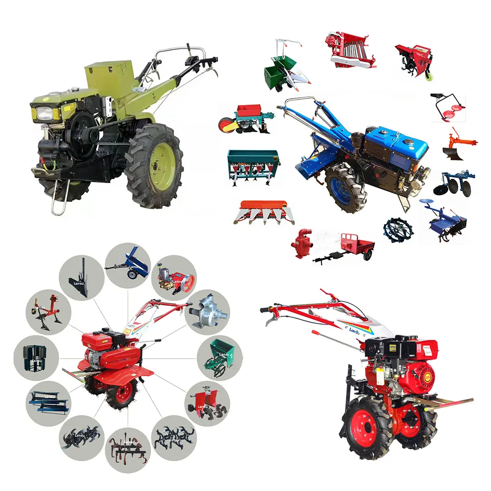 Equipo de maquinaria agrícola, motocultor diésel, dos ruedas, gasolina, mini Timón de potencia, 18 hp, tractor para caminar