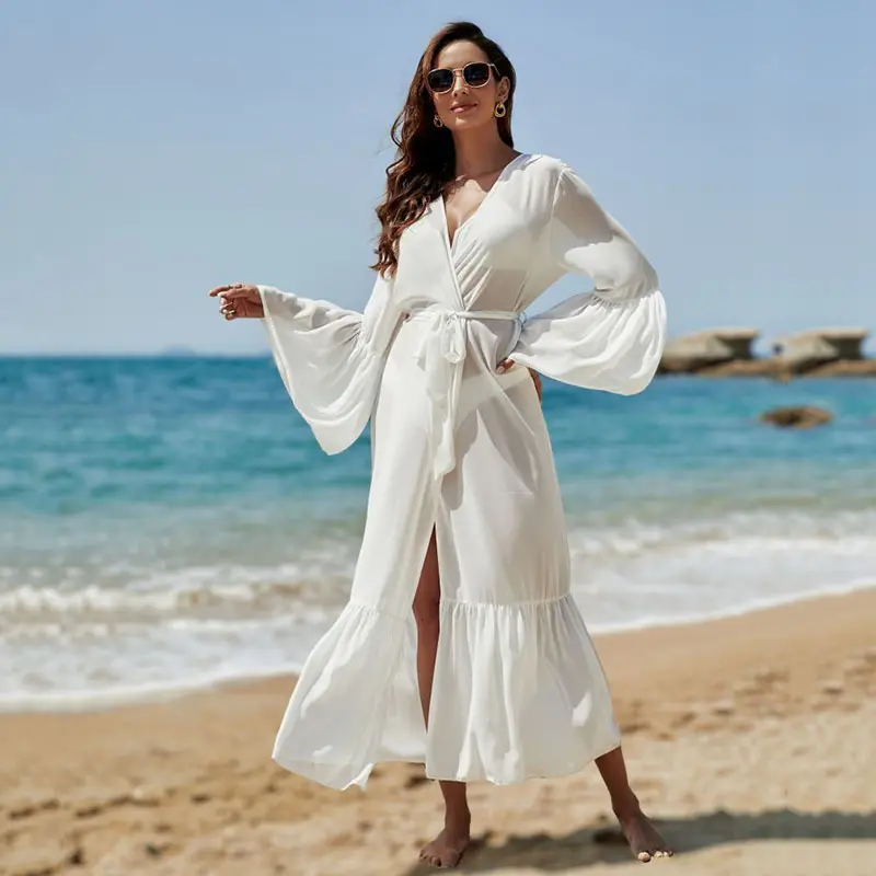 Xuanlang हॉट सेलिंग चिफॉन किमोनो समुद्र तट पर पहनने वाली नई महिलाओं के लचीले ठोस रंग ट्यूनिक्स रोबे डे प्लाज बीच स्विमवियर कवर अप