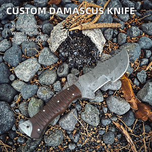 Cuchillo de Caza y Camping Multifuncional de Acero Damasco Inoxidable, Hecho a Mano, Personalizable, con Hoja Fija y Espiga Recta, Fácil de Transportar, Modelo Rosa - Product Image 2