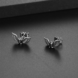Wings <b>Stud</b> Earrings Micro Insert <b>Titanium</b> Steel Geometric Design CF144 - Product Image 2