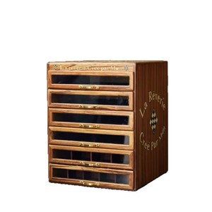 La Reverie Cree Par M&m Boîte à bijoux en bois à 6 tiroirs avec façade en verre, meuble de rangement de style vintage, finition noyer noir - Product Image 2