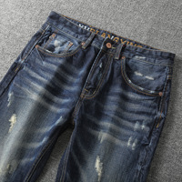 Nouveau pantalon en détresse pour hommes de style italien Art Patches Skinny Biker Jeans Slim Trousers Men Denim Jeans