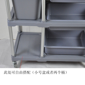 Chariot de collecte alimentaire en plastique, cinq compartiments, gris, 4 roues, pour hôtel, cantine, nettoyage, stockage - Product Image 3