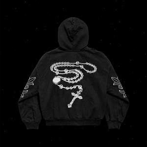 Sudadera con Capucha de Algodón 100% de Lujo, Lavado Ácido con Pedrería, Unisex, Holgada, con Bolsillos, Estampado Otoñal, Gruesa - Product Image 1