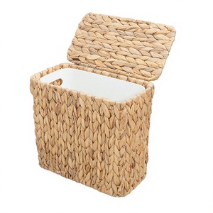 Handwoven Eco-Friendly Durable Water Hyacinth Waste <b>Bin</b> with Lid <b>Large</b> Capacity for Home & Hotel Living Room - Product Image 2