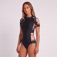 Rashguard noir à manches courtes pour sports nautiques UPF 50+ Séchage rapide Coupe ajustée Fabricant de vêtements de sport OEM