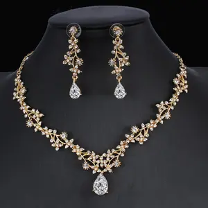 Conjunto de joyería de circonita para mujer, conjunto de collar y pendientes de boda, dos piruletas, joyería de zirconia