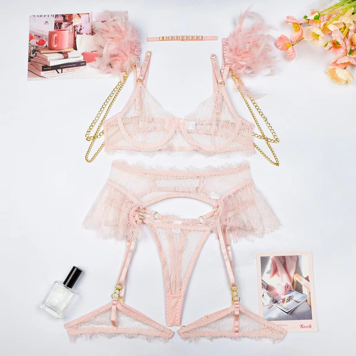 pink sexy bra sets