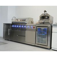 Ensemble de cuisine extérieure haut de gamme résistant aux intempéries, comprenant un four à pizza, un meuble, un chariot à 3 niveaux et une unité d'évier, fabriqué en matériaux SPCC et SS304