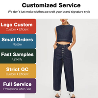 Set Kasual Celana Panjang Denim dan Tank Top Denim Kancing Bernapas Ukuran Besar Desain Baru untuk Musim Panas