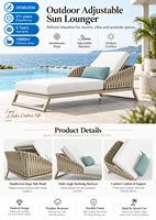 Chaise longue d'extérieur réglable en corde avec cadre en aluminium et coussin pour bord de piscine et complexe hôtelier