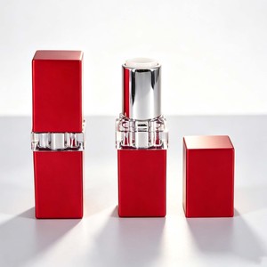 Luxury Square Red Empty <b>Lipstick</b> Tube Private Label Cosmetic Lip Balm Container Matte Case <b>Custom</b> Logo Plastic Makeup Packaging - Product Image 1