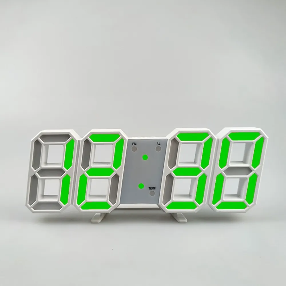 EK8608 Pas Cher En Plastique Grand Blanc Numéro Moderne 3D LED Numérique Cuisine Décoration Horloge Murale